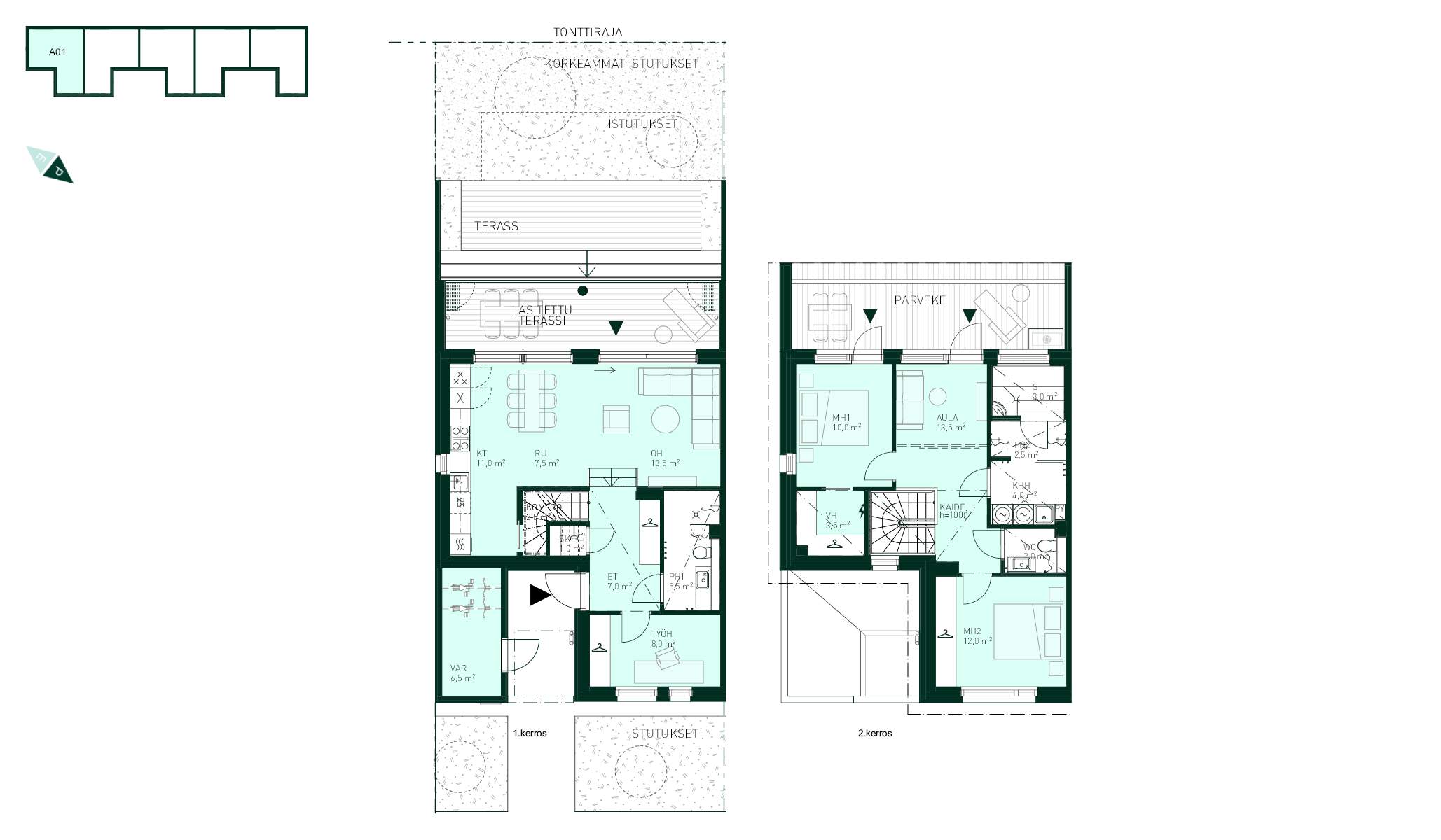 Rivitaloasunto Espoo Tapiola Tuulikello 3 A 1, 4h+kt+s, 112 m² + varasto 6,5 m².