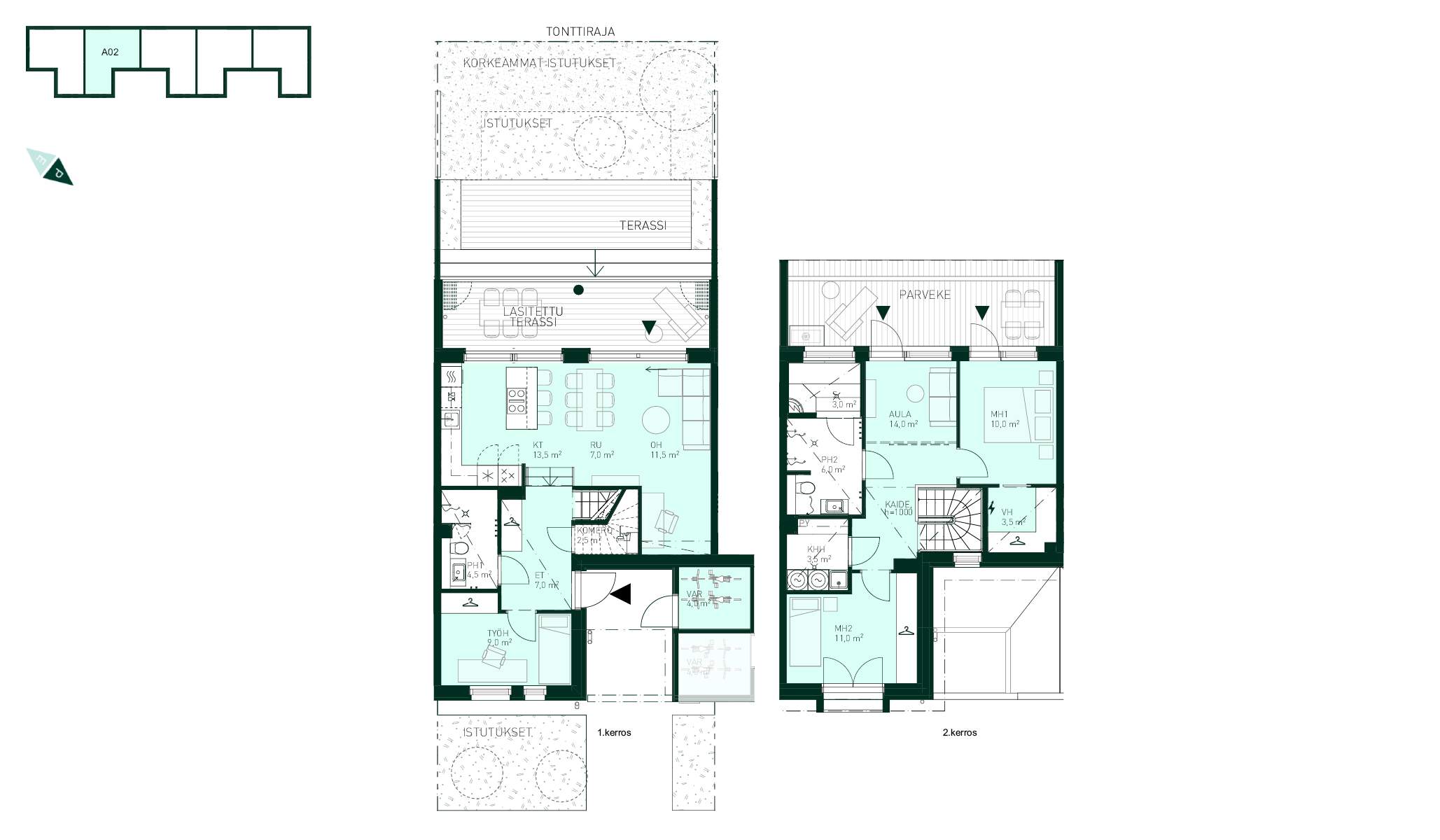 Kodin pohjapiirros Tuulikello 3 A 02 (4h+kt+s, 112 m² + varasto 4 m²) Rivitaloasunto Espoo Tapiola Tuulikello 3 A 2, (4h+kt+s, 112 m² + varasto 4 m²).