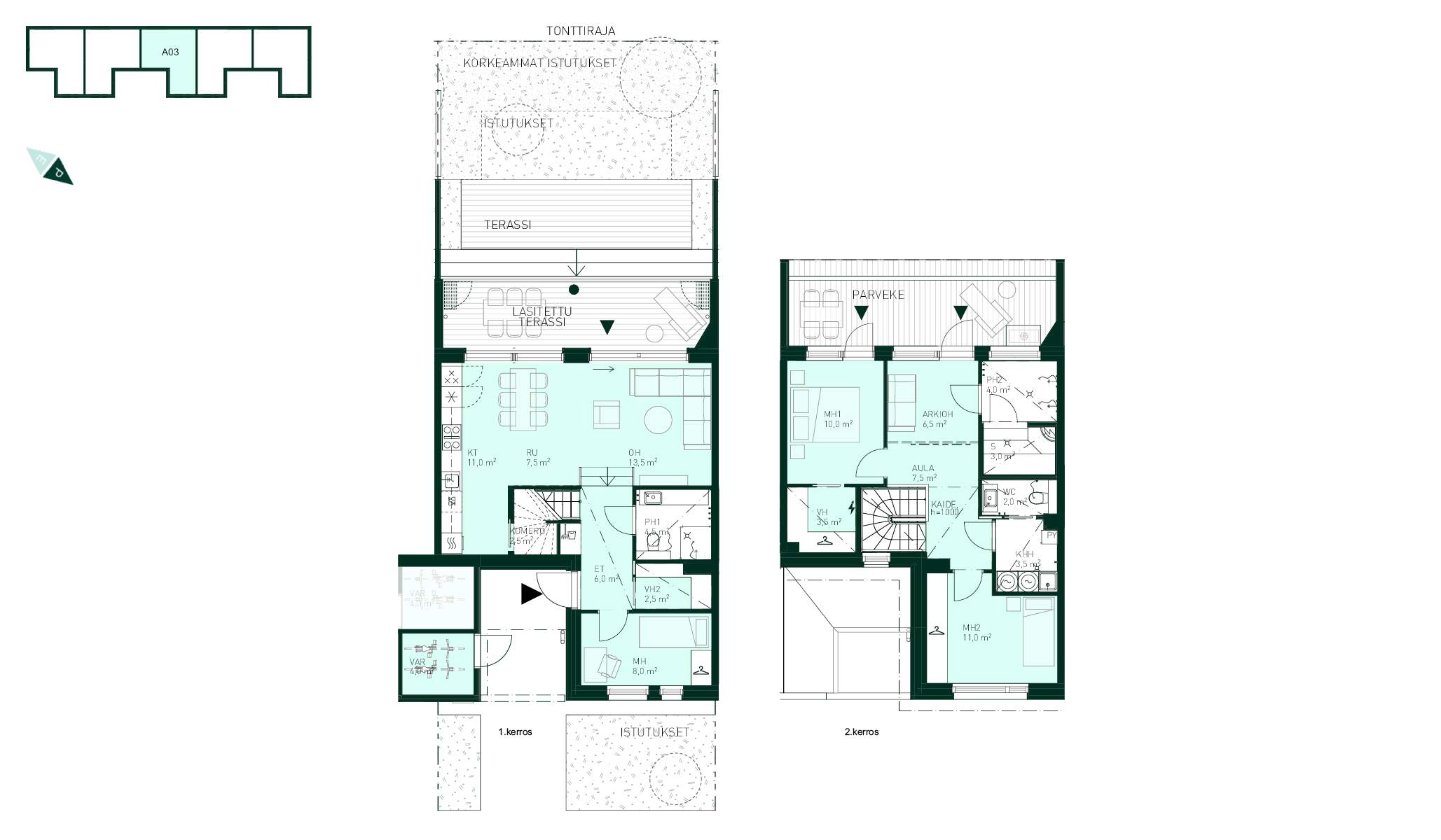 Rivitaloasunto Espoo Tapiola Tuulikello 3 A 3, (4h+kt+s, 112 m² + varasto 4 m²).