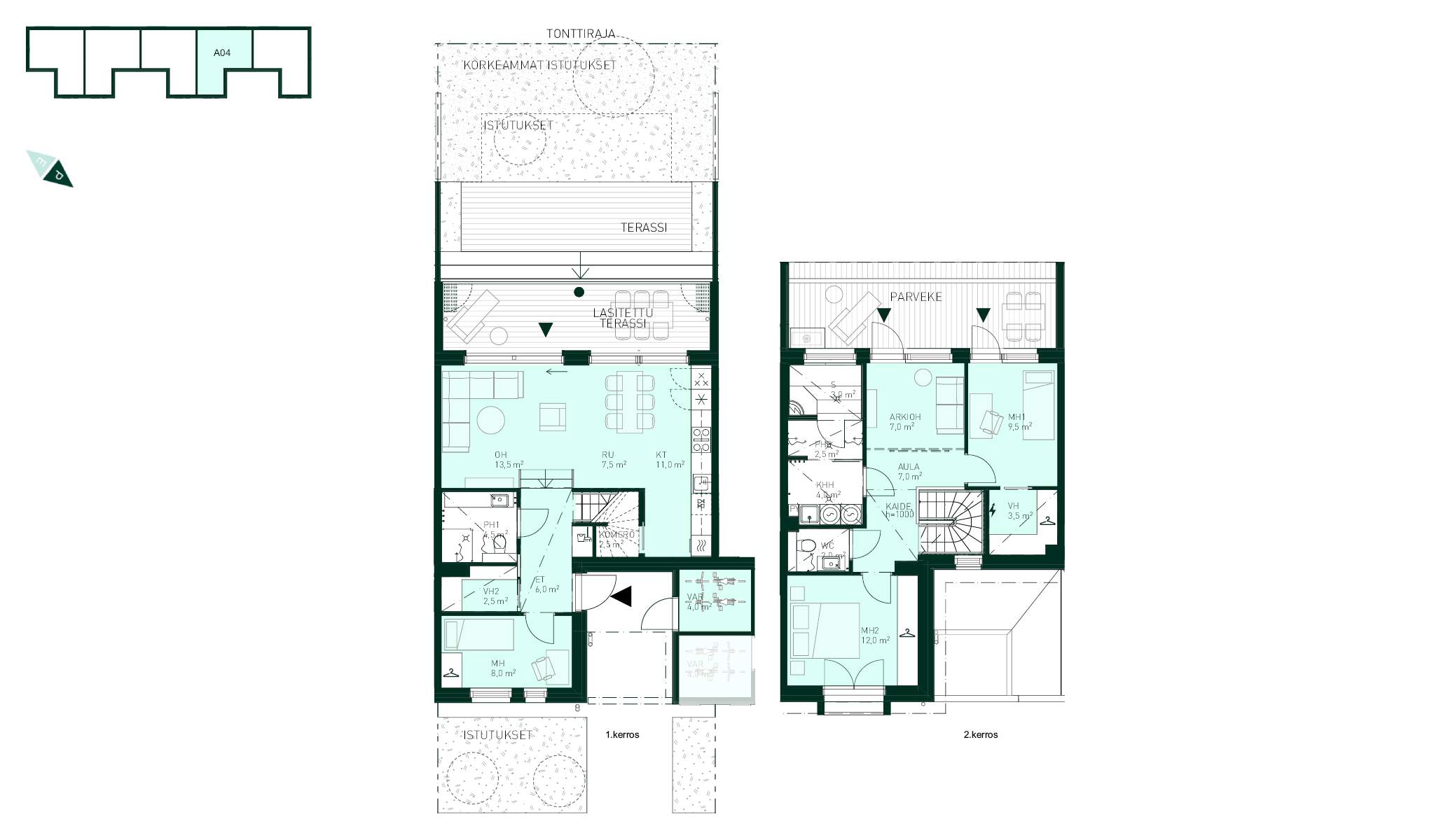 Rivitaloasunto Espoo Tapiola Tuulikello 3 A 4, (4-5h+kt+s, 112 m² + varasto 4 m²).
