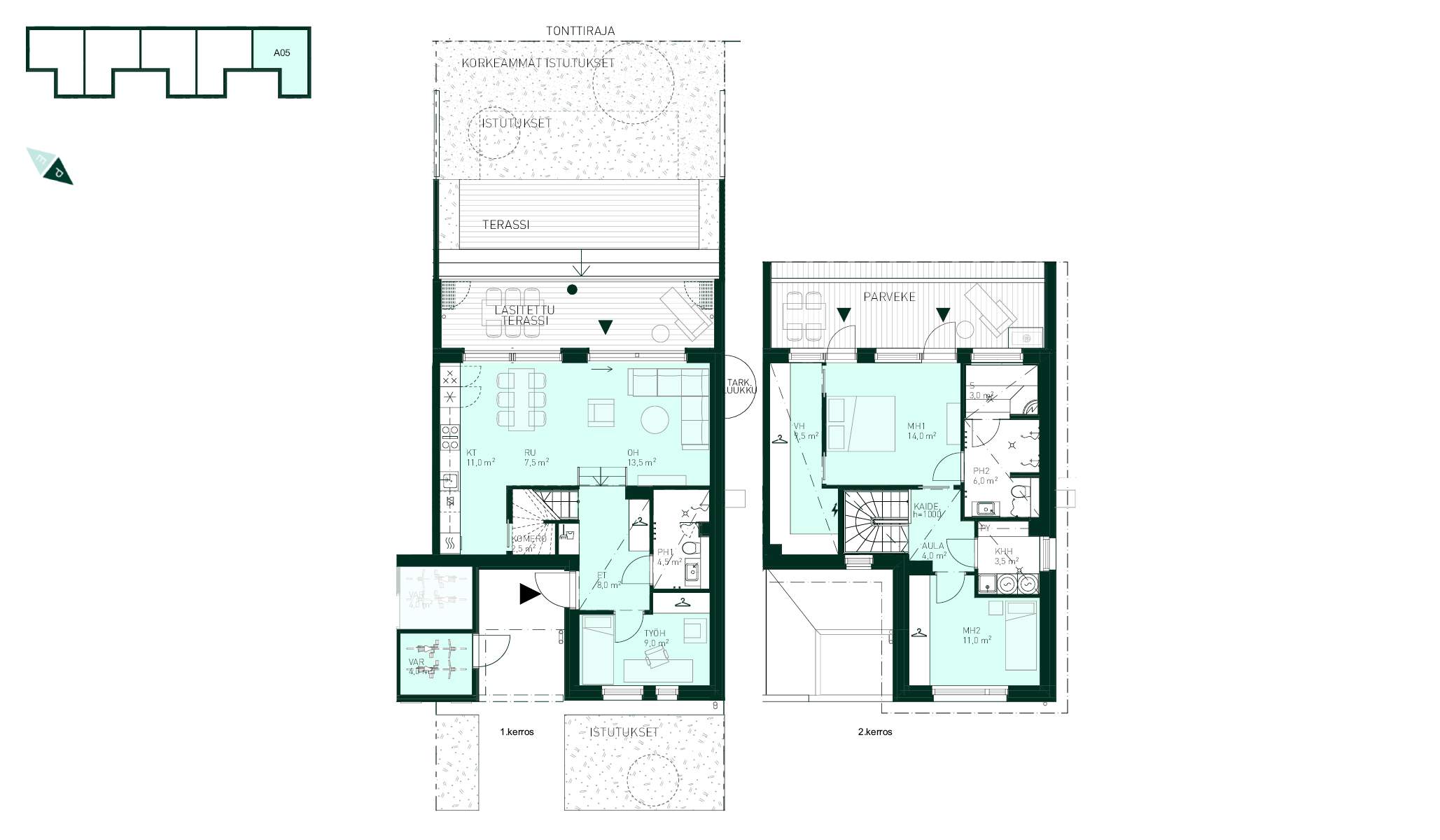 Rivitaloasunto Espoo Tapiola Tuulikello 3 A 5, (4h+kt+s, 112 m² + varasto 4 m²).