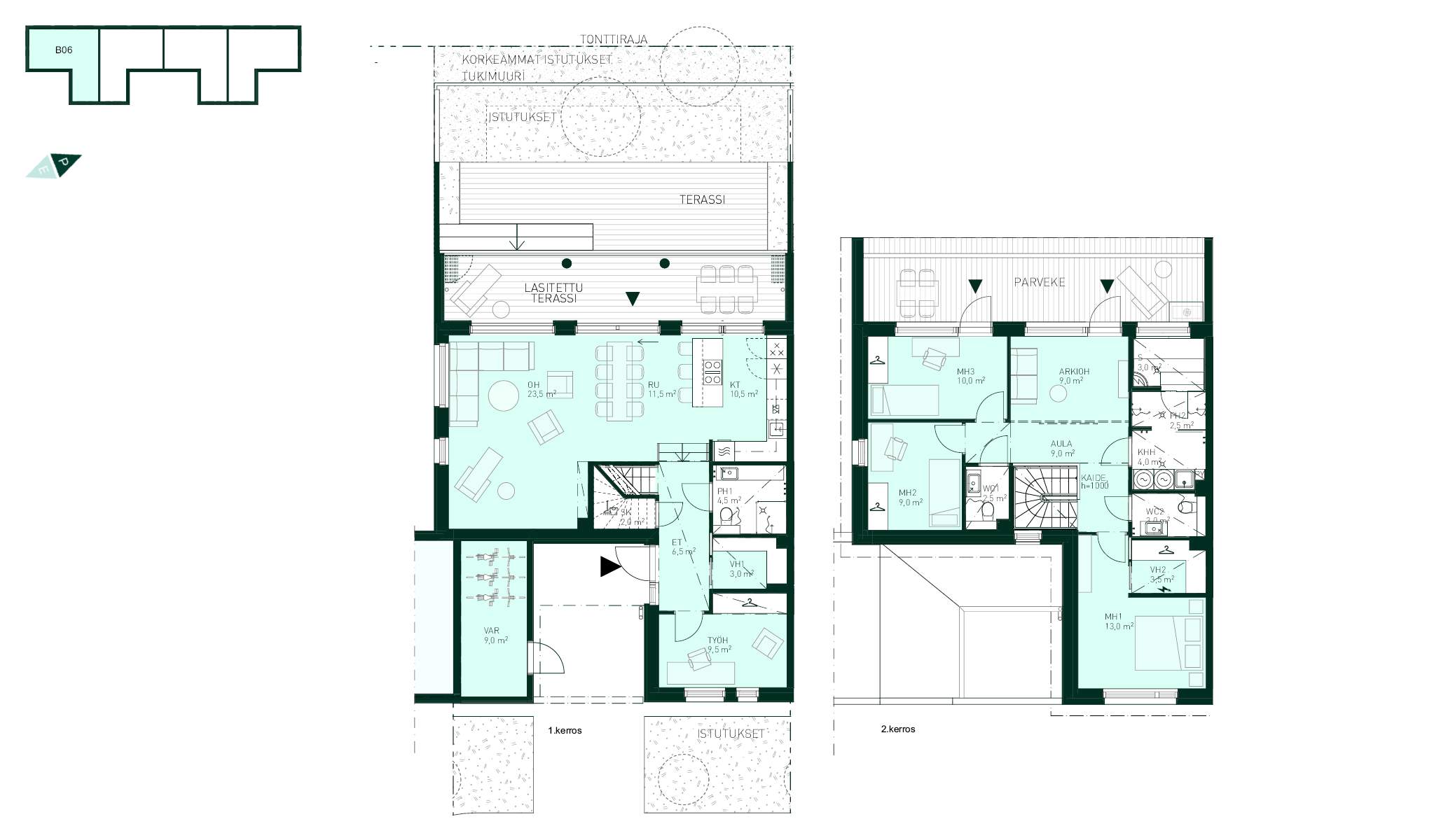 Rivitaloasunto Espoo Tapiola Tuulikello 3 B 6, (5-6h+kt+s, 146,5 m² + varasto 9 m²).