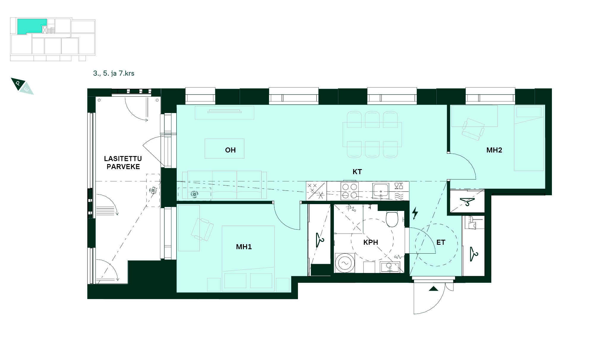 Pohjapiirros Helsingin Renata C48, C55, C65, C69, C73