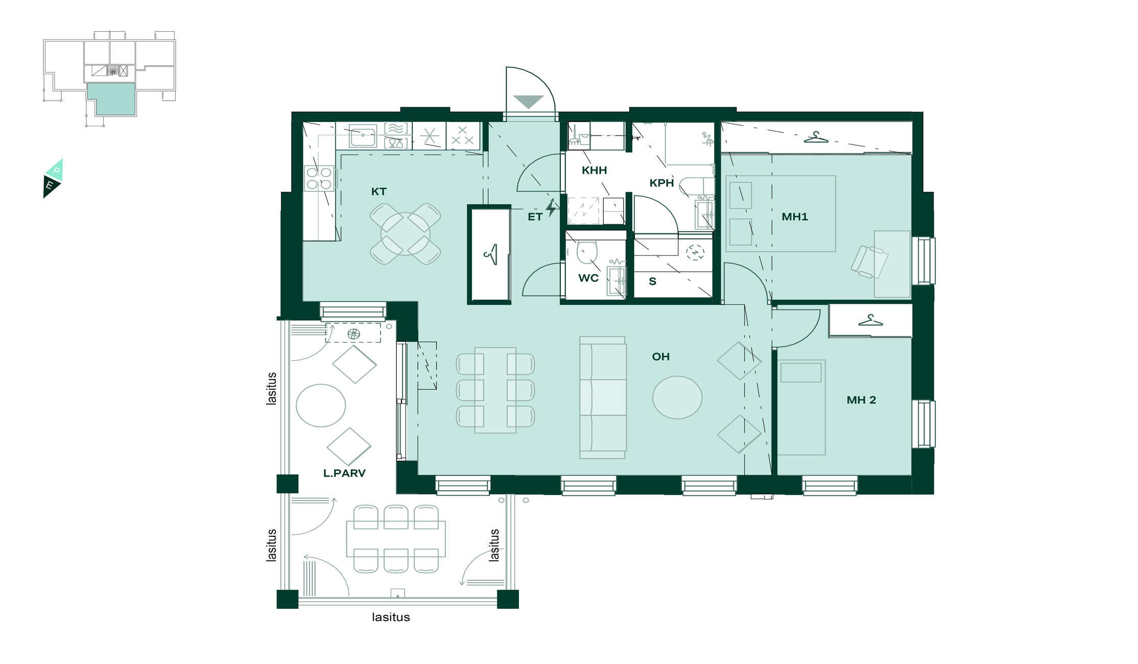Bonavan uudiskohde Tampereen Kalevassa, Tampereen Tuike: Asunnon pohjapiirros: 76 m², 3-4h+kt+khh+s.