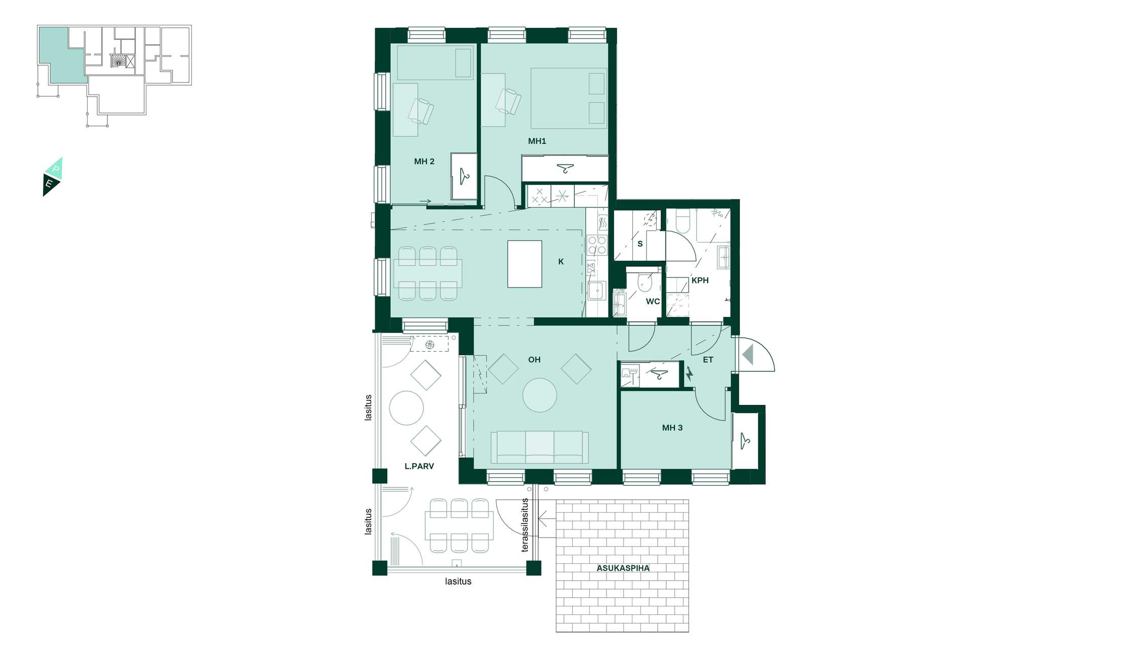 Bonavan uudiskohde Tampereen Kalevassa, Tampereen Tuike: Asunnon pohjapiirros: 79,5 m², 3-4h+k+s.