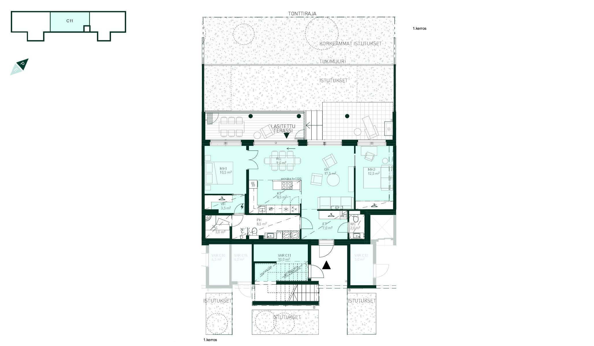 Kodin pohjapiirros Tuulikello 3 C 11 (3h+kt+s, 85 m² + varasto 10 m²) Pienkerrostalo Espoo Tapiola Tuulikello 3 C 11, (3h+kt+s, 85 m² + varasto 10 m²)