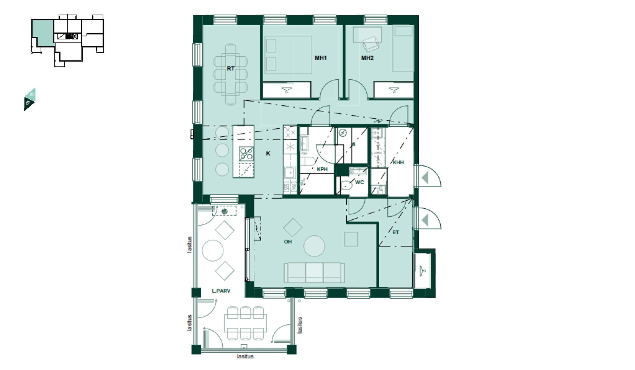 Asunnon pohjapiirros: 93,5 m², 4-6h+k+khh+s Asunnon pohjapiirros: 93,5 m², 4-6h+k+khh+s.